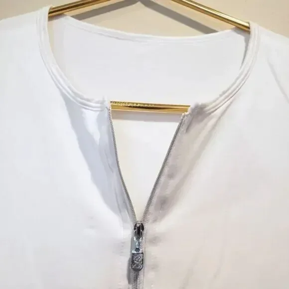 Sofibella White Short-Sleeved Half Zip Collarless Golf Shirt~$74 - Picture 6 of 11